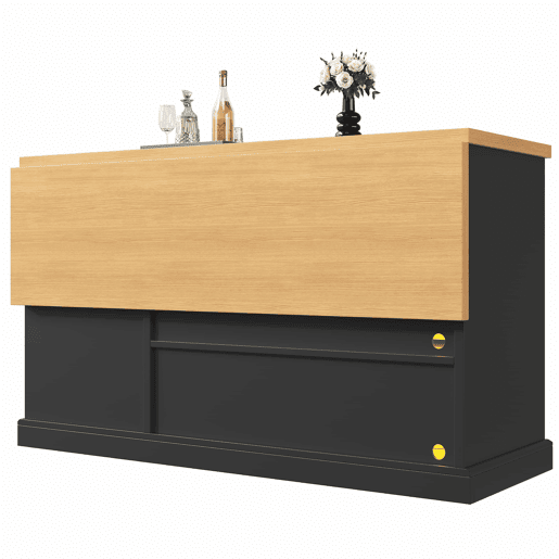 Ilha de cozinha e mesa de bar dobrável multifuncional u2013 com iluminação LED inteligente, suporte para garrafas inclinado e gaveta de arrumação, poupa espaço em apartamentos pequenos, alimentação por USB u2013 Preto