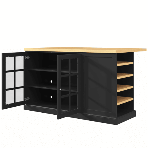 Ilha de cozinha e mesa de bar dobrável multifuncional u2013 com iluminação LED inteligente, suporte para garrafas inclinado e gaveta de arrumação, poupa espaço em apartamentos pequenos, alimentação por USB u2013 Preto