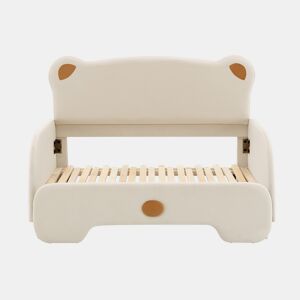 Cama infantil dupla 140x200 cm - design em forma de urso com borda acolchoada e estrado de madeira - Bege