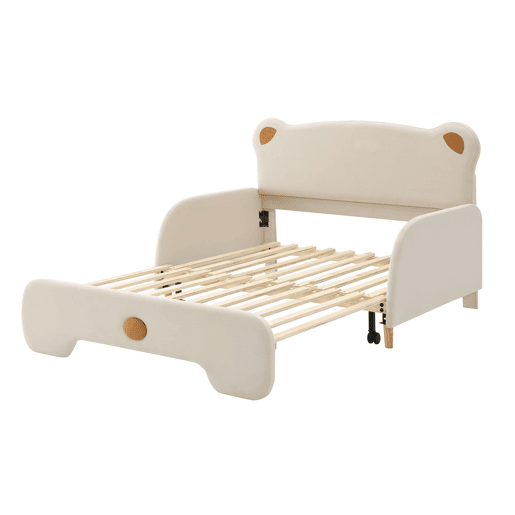 Cama infantil dupla 140x200 cm - design em forma de urso com borda acolchoada e estrado de madeira - Bege