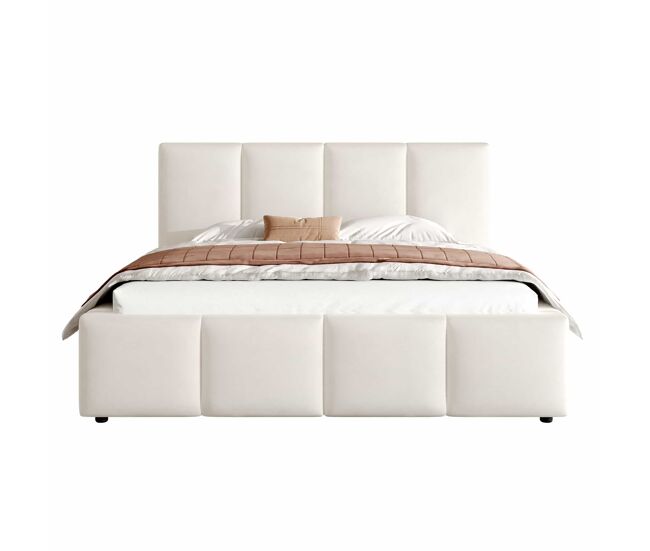 Cama tapizada 180 x 200 cm - con somier y cabecero acolchado - beige chenilla