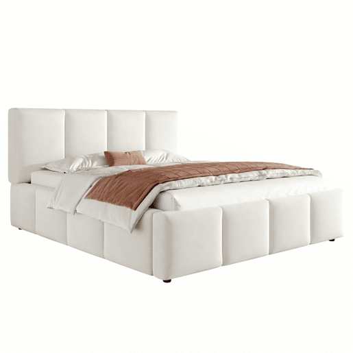Cama estofada 180 x 200 cm - com base de colchão e cabeceira acolchoada - bege chenille Cama estofada 180 x 200 cm - com base de colchão e cabeceira acolchoada - bege chenille