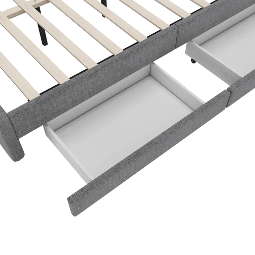 Cama de 140x200 cm - Cama convertível, armazenamento com 2 gavetas, luz LED ambiente, USB+Tipo C, com estrado - Cinza
