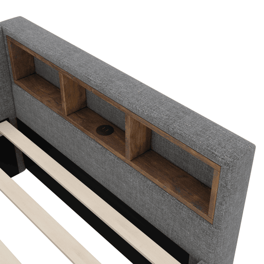 Cama de 140x200 cm - Cama convertível, armazenamento com 2 gavetas, luz LED ambiente, USB+Tipo C, com estrado - Cinza