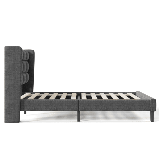 Cama estofada em tecido de linho - 140x200cm - com cabeceira e estrado de molas - Cinzento Cama estofada em tecido de linho - 140x200cm - com cabeceira e estrado de molas - Cinzento