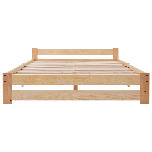 Cama individual de madeira maciça 140x200cm com cabeceira e estrado de molas - Natural