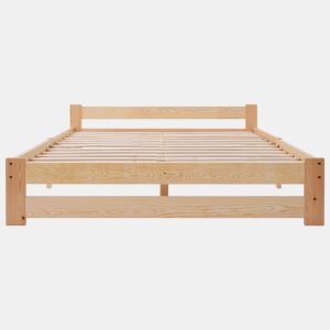 Cama individual de madeira maciça 140x200cm com cabeceira e estrado de molas - Natural