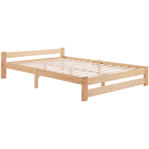 Cama individual de madeira maciça 140x200cm com cabeceira e estrado de molas - Natural