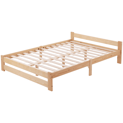 Cama individual de madeira maciça 140x200cm com cabeceira e estrado de molas - Natural