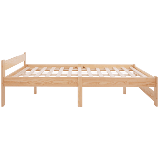 Cama individual de madeira maciça 140x200cm com cabeceira e estrado de molas - Natural