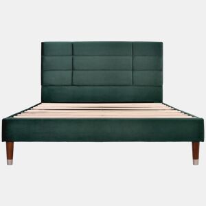 Cama Polsterbett 140x200cm - Com cabeceira, estrutura acolchoada, em veludo verde - Com colchão de molas