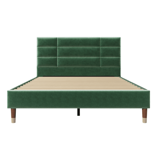 Cama estofada 140x200 cm - Com estrado e cabeceira - Tecido veludo verde escuro