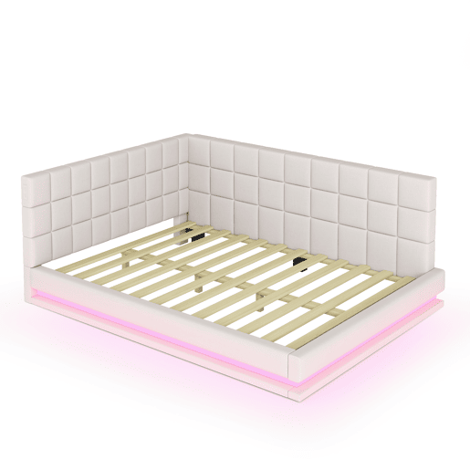 Sofá-cama estofado em veludo 140x200cm - com LED e tomada USB - Bege Sofá-cama estofado em veludo 140x200cm - com LED e tomada USB - Bege