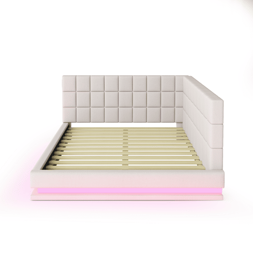 Sofá-cama estofado em veludo 140x200cm - com LED e tomada USB - Bege Sofá-cama estofado em veludo 140x200cm - com LED e tomada USB - Bege