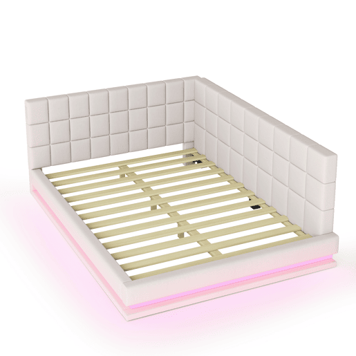 Sofá-cama estofado em veludo 140x200cm - com LED e tomada USB - Bege Sofá-cama estofado em veludo 140x200cm - com LED e tomada USB - Bege