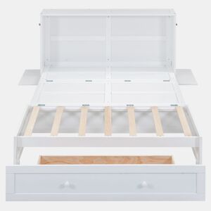 Cama Schrankbett 140x200 cm - Com gavetas na extremidade da cama e prateleira lateral - Branco