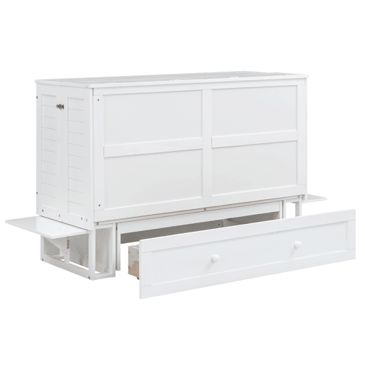 Cama Schrankbett 140x200 cm - Com gavetas na extremidade da cama e prateleira lateral - Branco