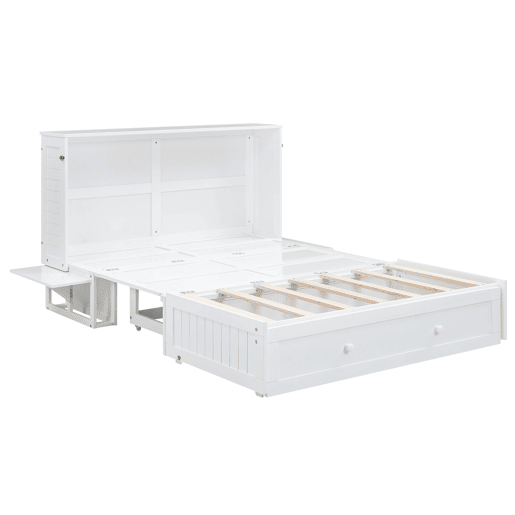 Cama Schrankbett 140x200 cm - Com gavetas na extremidade da cama e prateleira lateral - Branco