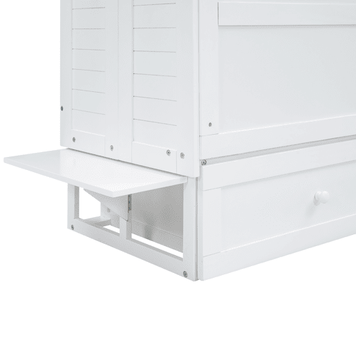 Cama Schrankbett 140x200 cm - Com gavetas na extremidade da cama e prateleira lateral - Branco