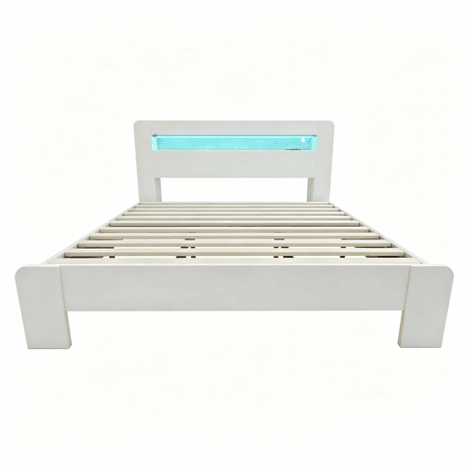 Cama de plataforma 180x200 - arrumação na cabeceira, LED, tomadas integradas - branco