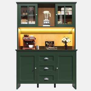 Armário alto de cozinha 120 x 40 x 179 cm - portas de vidro castanho, iluminação LED, aparador - verde