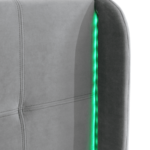Cama estofada 140x200 cm - Cama de casal com LED de 16 cores, cabeceira e pés acolchoados, estrutura metálica, cabeceira ajustável em três alturas - Cinza