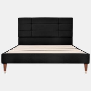 Cama estofada 140x200 cm - Com estrado e cabeceira, em linho preto, para adultos e jovens (com colchão)