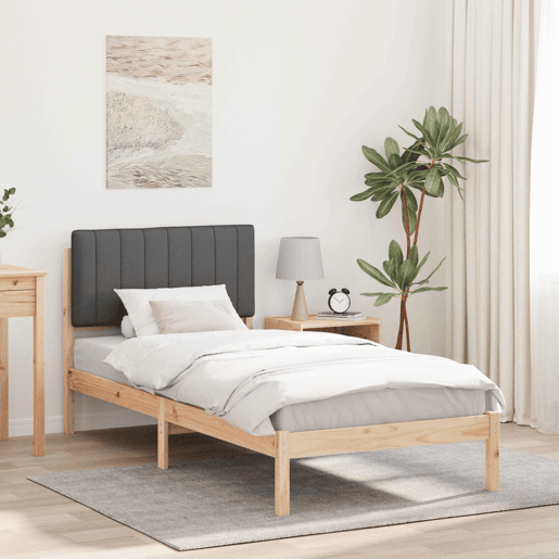 Estrutura de cama de solteiro para adultos com Cabeceira Estofada Cinza Escuro