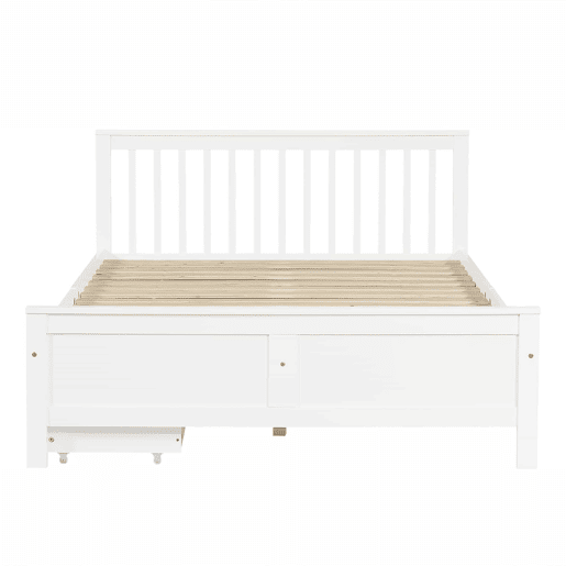 Cama de casal em madeira 140x200cm - com gavetas de arrumação, estrutura em pinho - Branco