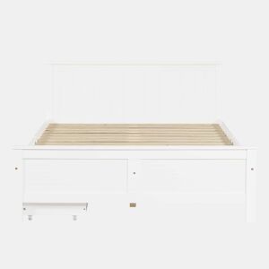 Cama de casal em madeira 140x200cm - com gavetas de arrumação, estrutura em pinho - Branco