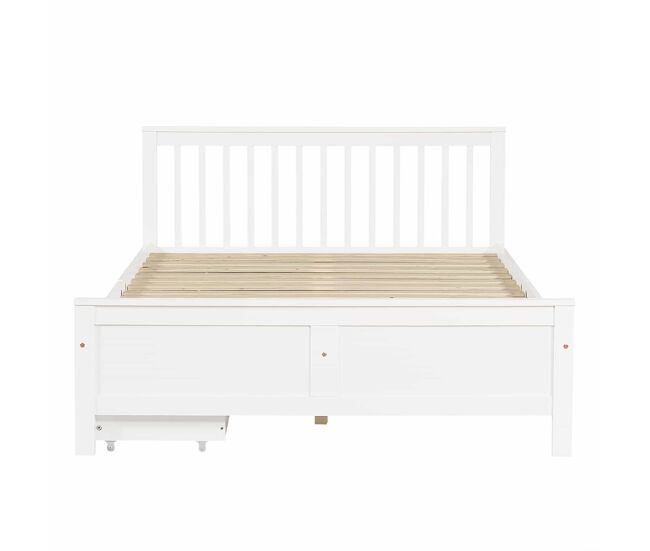 Cama doble de madera 140x200cm - con cajones de almacenamiento, estructura de pino - blanco