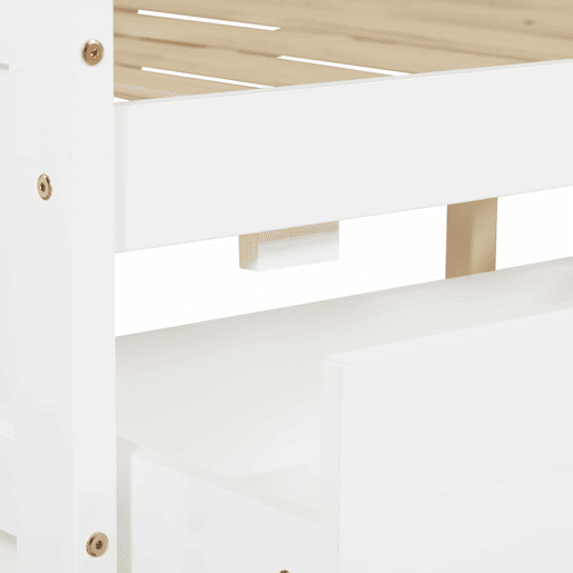 Cama de casal em madeira 140x200cm - com gavetas de arrumação, estrutura em pinho - Branco