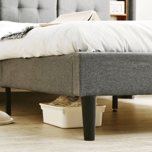 Cama de casal estofada 160x200 - cabeceira com arrumação, USB e luzes LED, estrutura em madeira - Cinza