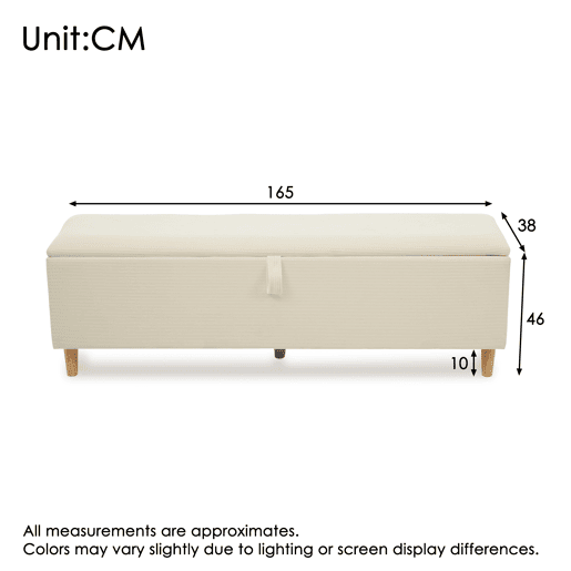 Cama de casal 160x200 cm - Com banco de arrumação, cabeceira com arrumação, iluminação LED, encosto em veludo bege - Carvalho claro