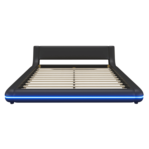 Cama plana 160x200 cm - PU, luz LED ambiente - Preto