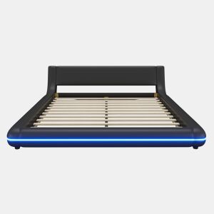 Cama plana 160x200 cm - PU, luz LED ambiente - Preto