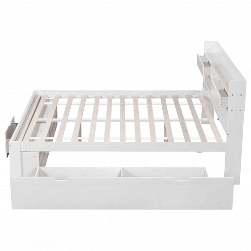 Cama de casal 140x190 - Multifuncional com USB, gavetas e armário, grande capacidade de arrumação - Branco