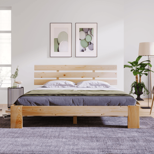 Cama de casal em madeira 200x140 cm - Cabeceira, estrutura da cama com estrado, madeira maciça, design em pinho