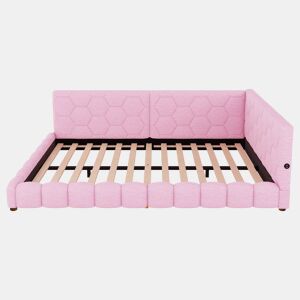Sofá-cama de veludo 140x200 cm - com LED e porta USB - Rosa
