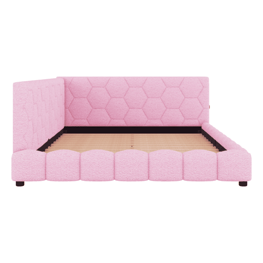 Sofá-cama de veludo 140x200 cm - com LED e porta USB - Rosa