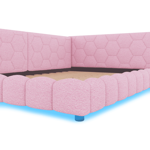 Sofá-cama de veludo 140x200 cm - com LED e porta USB - Rosa
