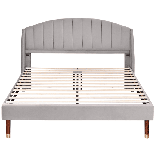 Cama estofada 160x200cm em veludo com estrado de ripas - Cinzento