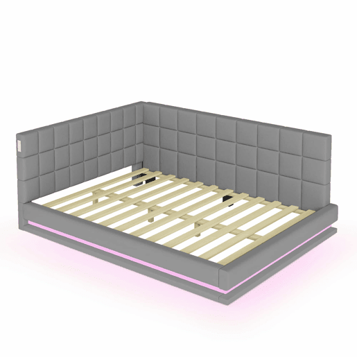 Sofá-cama 140*200 - Multifuncional com faixa LED, tomada USB e estrado de latão - Cinza