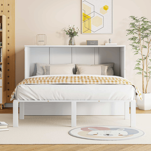 Cama rebatível 140x200 cm - Cama de parede com estrado, cama vertical com estrado, cama juvenil - Branca