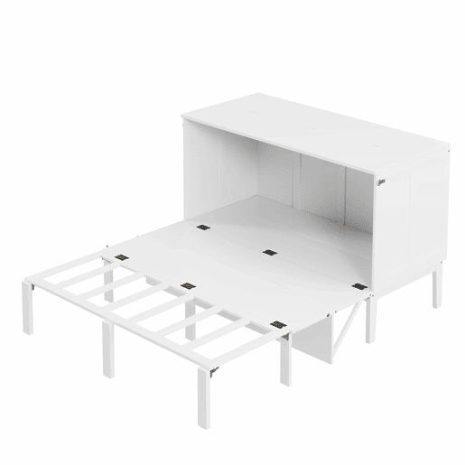 Cama rebatível 140x200 cm - Cama de parede com estrado, cama vertical com estrado, cama juvenil - Branca