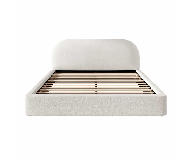 Cama tapizada doble 180x200 cm - con somier de láminas, cabecero acolchado - beige bouclé