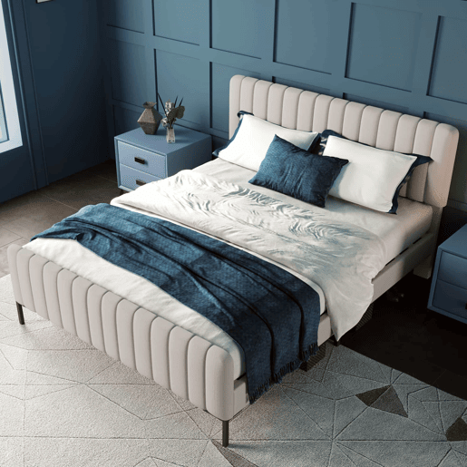 Cama de adulto estofada em tecido de linho - 140x200 cm - com cabeceira regulável e estrado de ripas - Cinzento claro