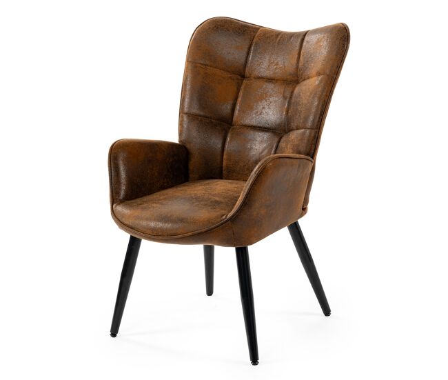 Sillón escandinavo de diseño con reposabrazos y patas de metal resistentes tapizado en suédine suave para salón y dormitorio