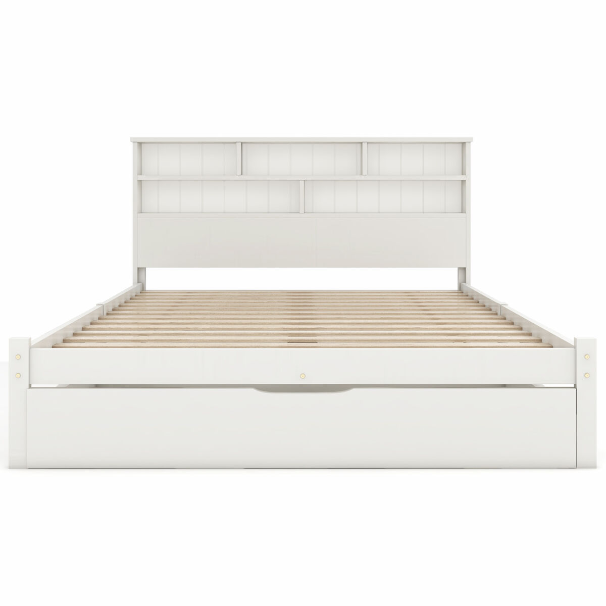 Cama doble 140x200 cm - con cajones y somier, librero para jóvenes y adultos - blanco