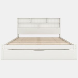 Cama de casal 140x200 cm - Com gavetas e estrado, estante para jovens e adultos - Branco